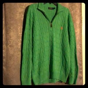 Green corded quarter zip sweater by Ralph Lauren